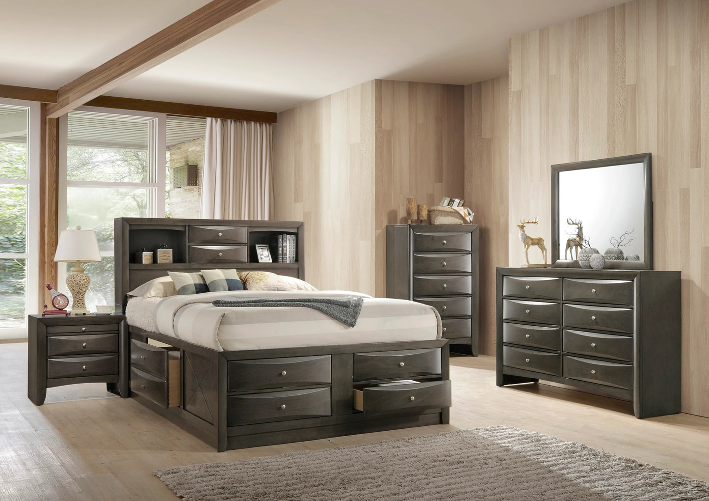 1Pc Contemporary 8 Drawer Dresser Gray Finish Solid Wood Wooden Bedroom Furniture