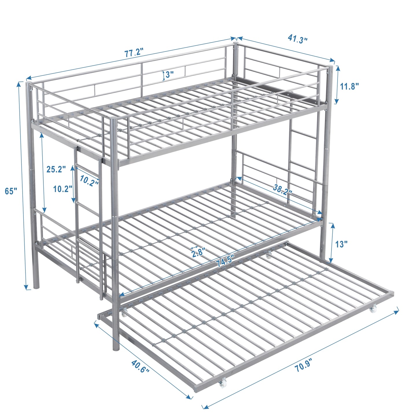 METAL BUNK BED WITH TRUNDLE SILVER