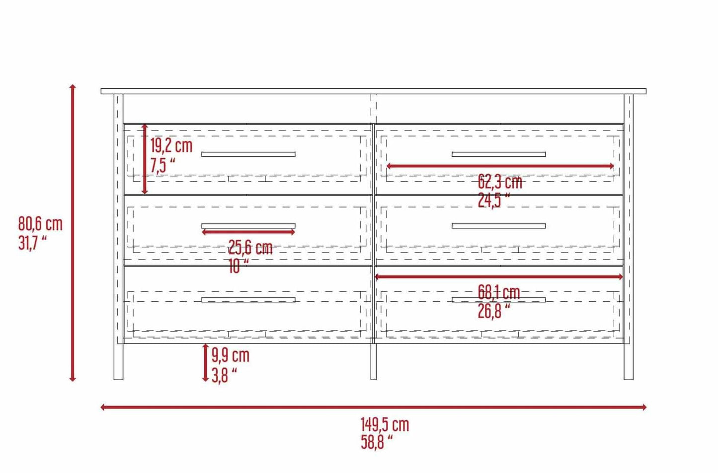 Southington 6-Drawer Rectangle Dresser White