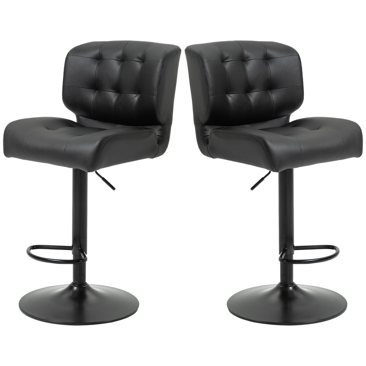 HOMCOM Bar Height Bar Stools Set of 2 with Adjustable Seat, Thick Padded Cushion and Metal Footrest for Home Bar, Black