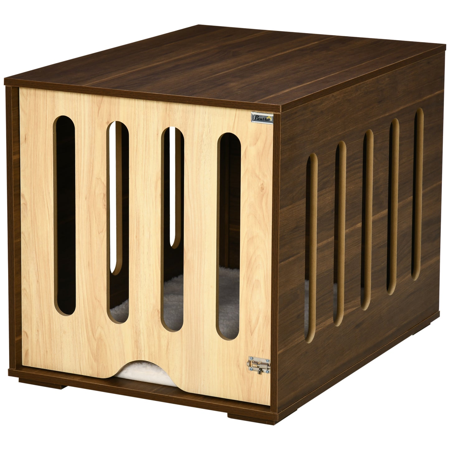 PawHut Furniture Style Dog Crate End Table with Removable Door Panel, Dog Crate Bed with Foam Cushion, Safety Lock, Indoor Use, for Small & Medium Dogs, Brown