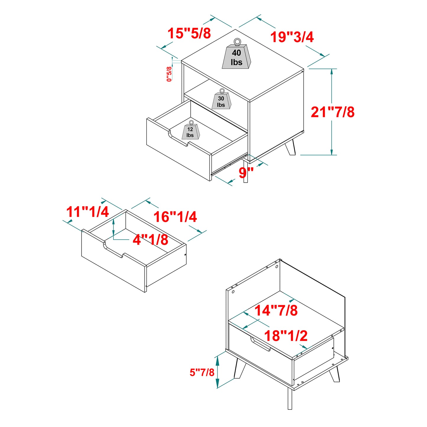Modern 1-Drawer Nightstand with Open Cubby - Riviera