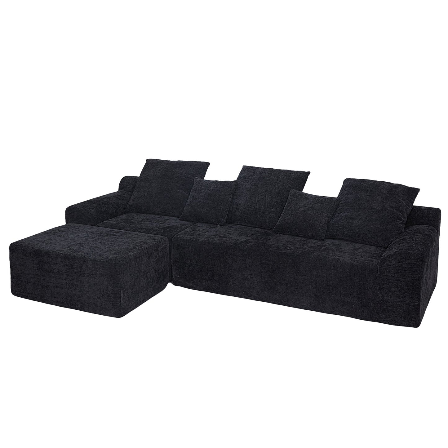 111.2' Modern L-Shaped Sectional Sofa – Modular Velvet Couch with Adjustable Configurations, Soft Mélange Fabric in Black, Stylish & Comfortable for Living Room, Bedroom, and Lounge Areas