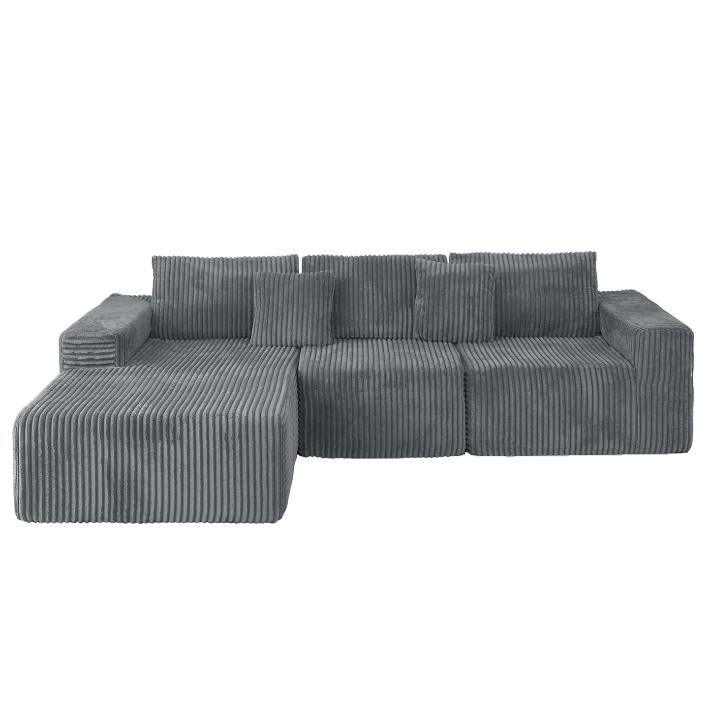 Modern Modular Cloud Sectional Couch with L-Shape Chaise, Deep Seat Upholstered Sofa in Grey Plush Corduroy, 112.99' Long, No Assembly Required