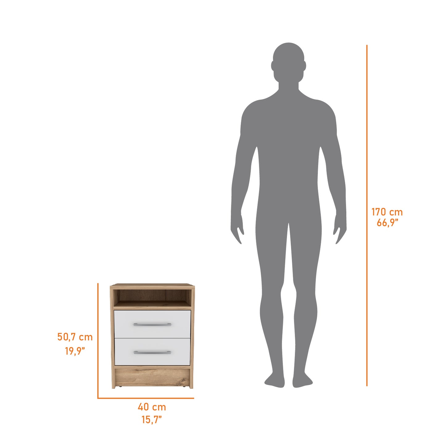 Philadelphia Nightstand, Two Drawers, Concealed Shelf