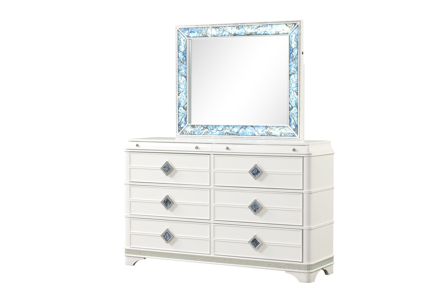 Laguna Modern Style 6- Drawer Dresser Made with Wood, Hidden Jewlry Drawer and Crystal Accents in White