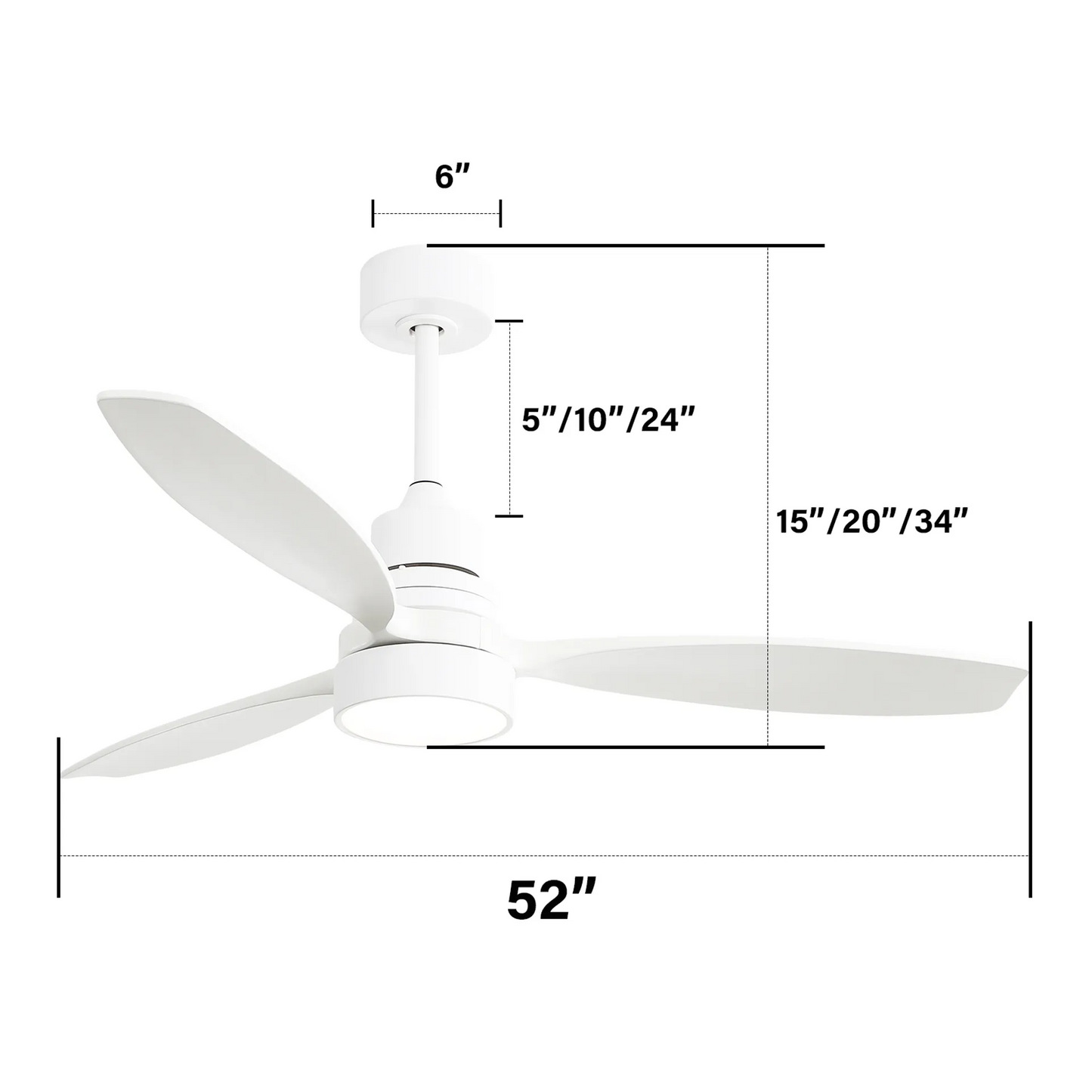 52 Inch Integrated LED 3 Wood Fan Blade Ceiling Fan with Light Kit and 6 Speed Remote Control