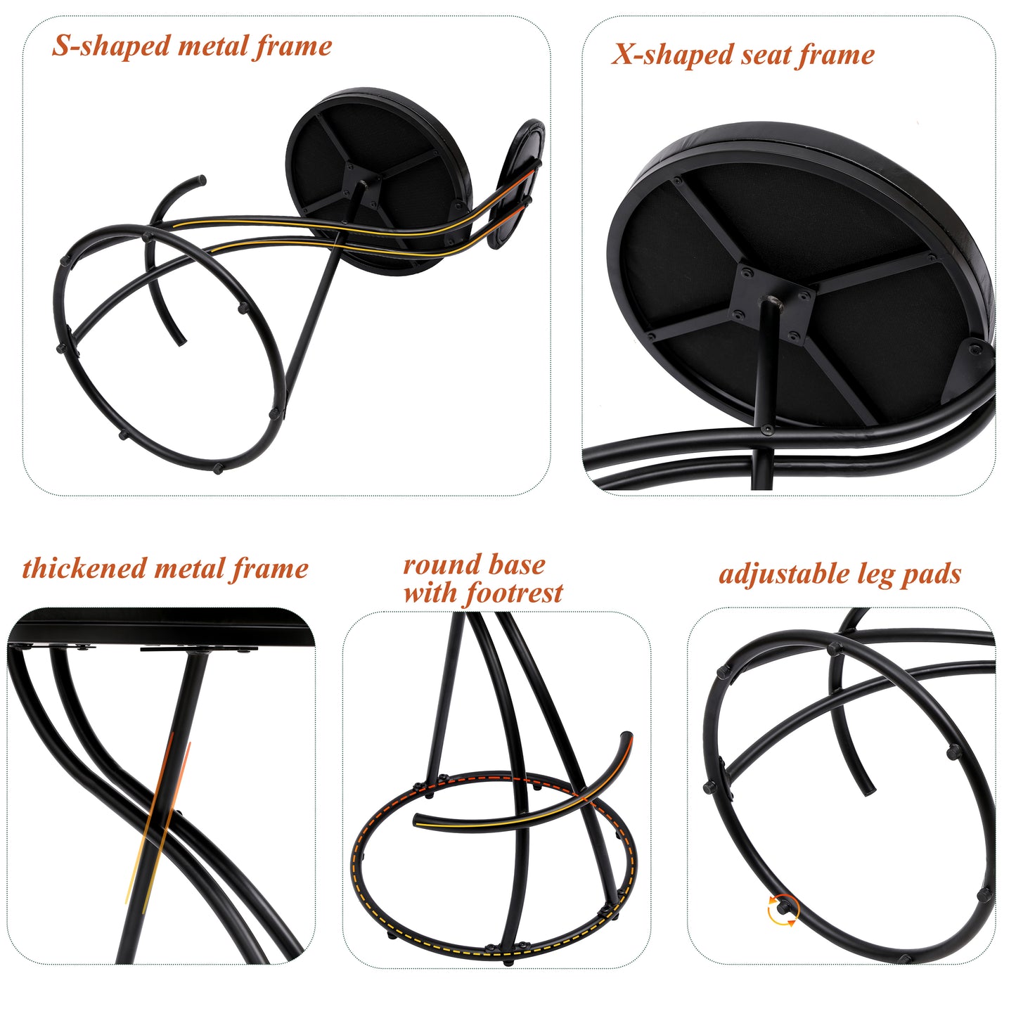 Bar Stools Upholstered Counter Height Barstools for Kitchen Island Set of 2 Modern PU Leather Dining Chairs with Footrest (Black)