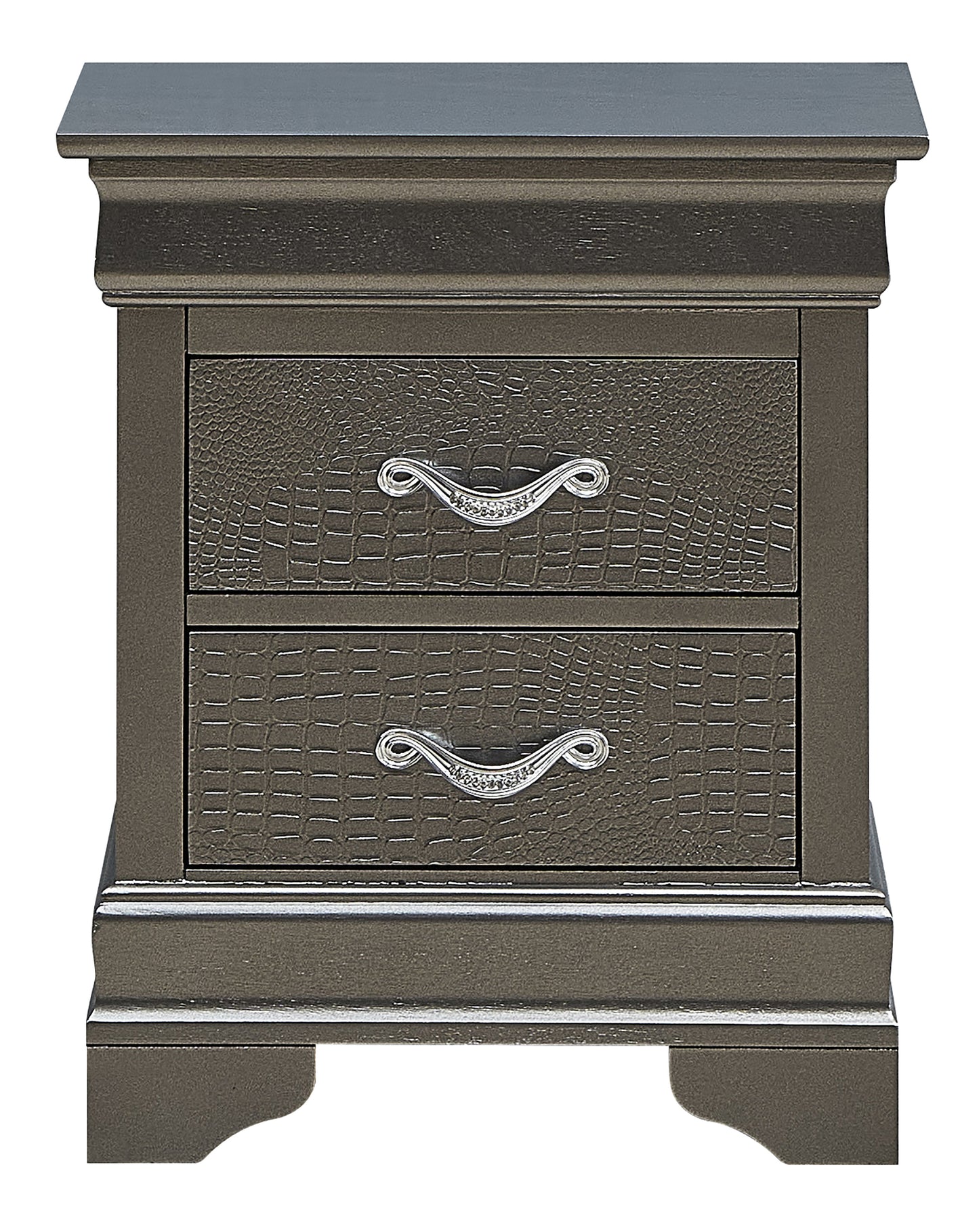 Sleek Metallic Black Nightstand With Drawers