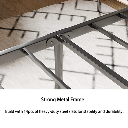 Iron Platform Bed Frame with Rustic Wood Headboard & Footboard (Queen Size) - Brown