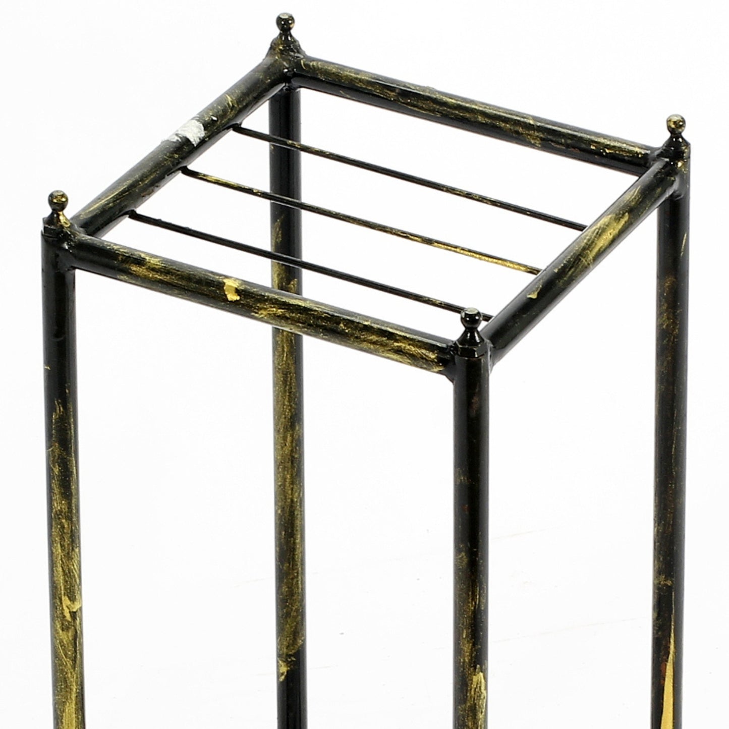 17" Gray Stone Slab 2 Tier Small Square Black / Gold Cast Metal Plant Stand