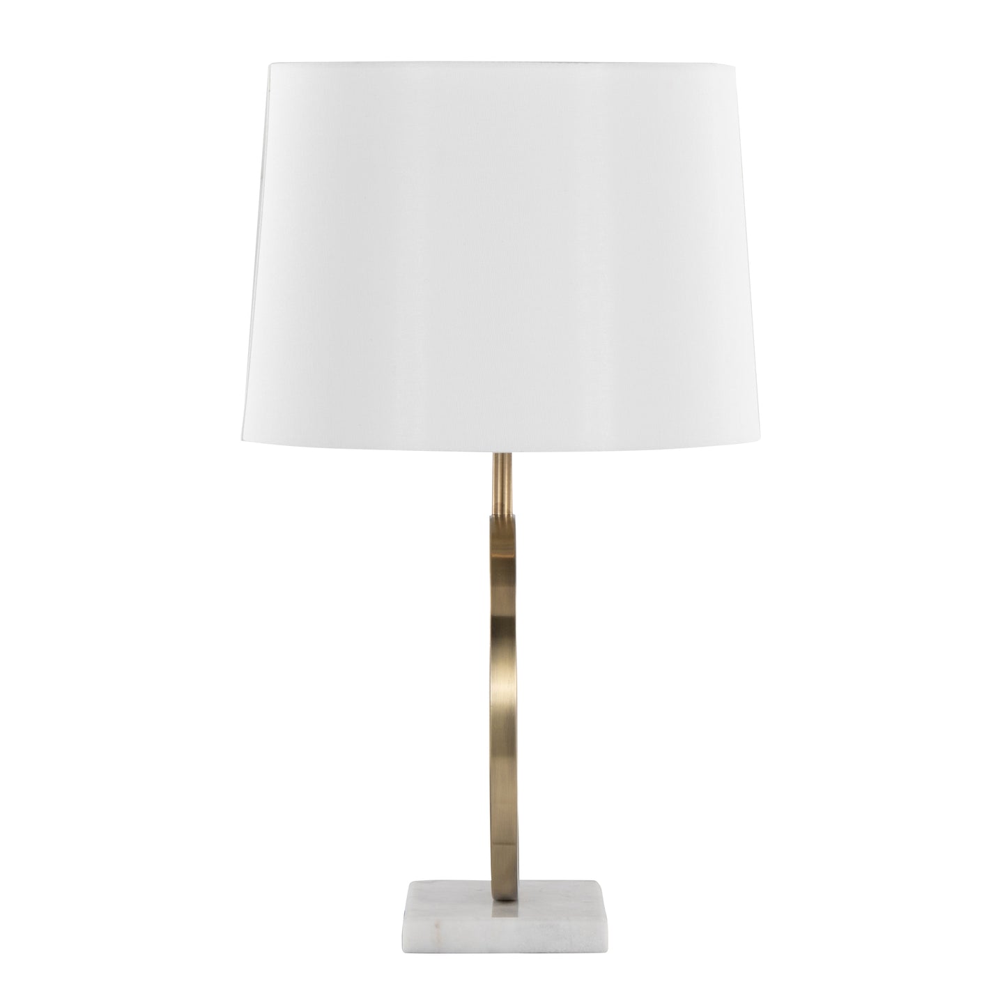 Moon Contemporary Table Lamp in White Marble, Gold Metal and White Shade by LumiSource
