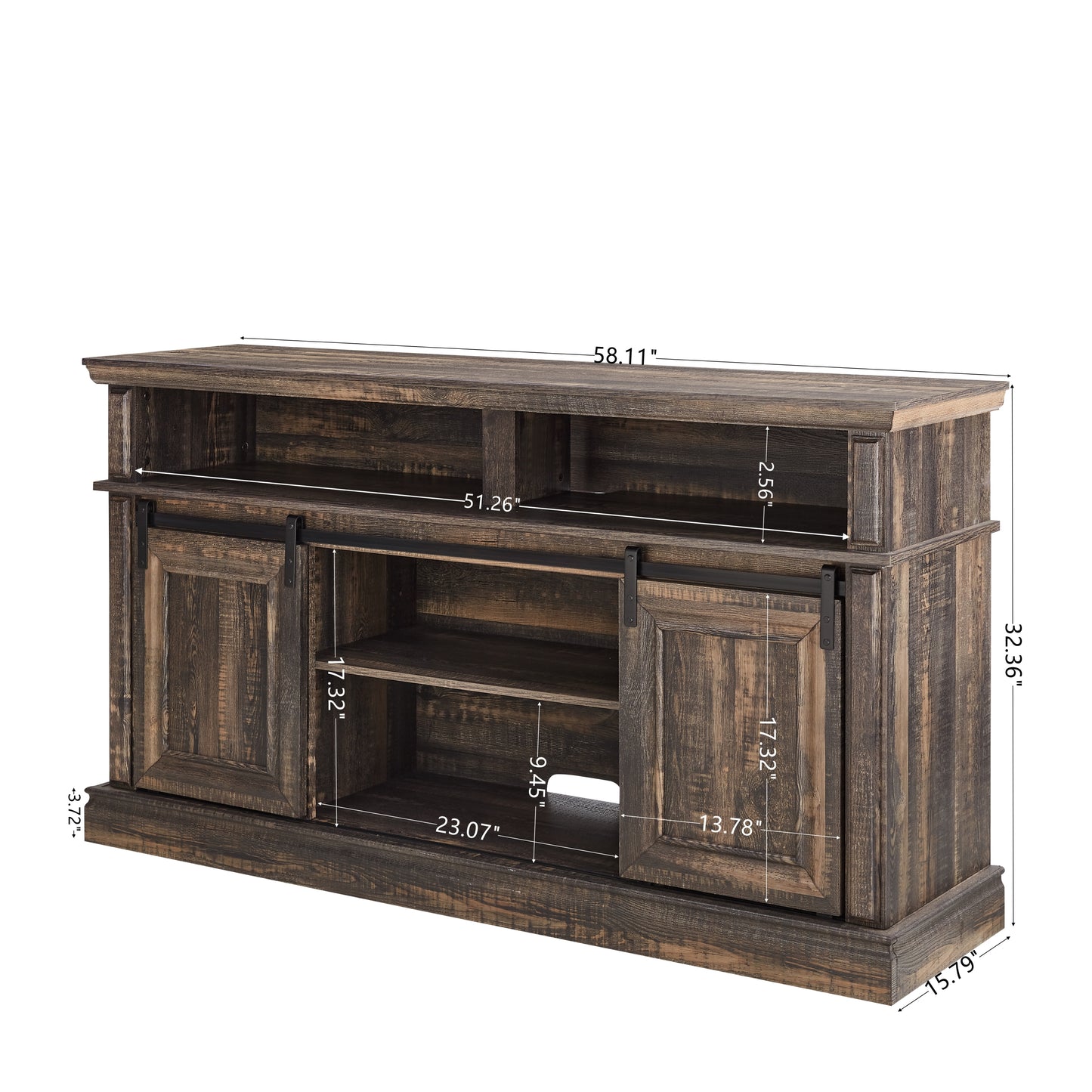 Media Console Table with Storage Cabinet, Mid Century style Entertainment TV Table, Multipurpose Sliding Door TV Cabinet Large Storage Space, 58.11"W*15.79"D*32.36"H Antique brown