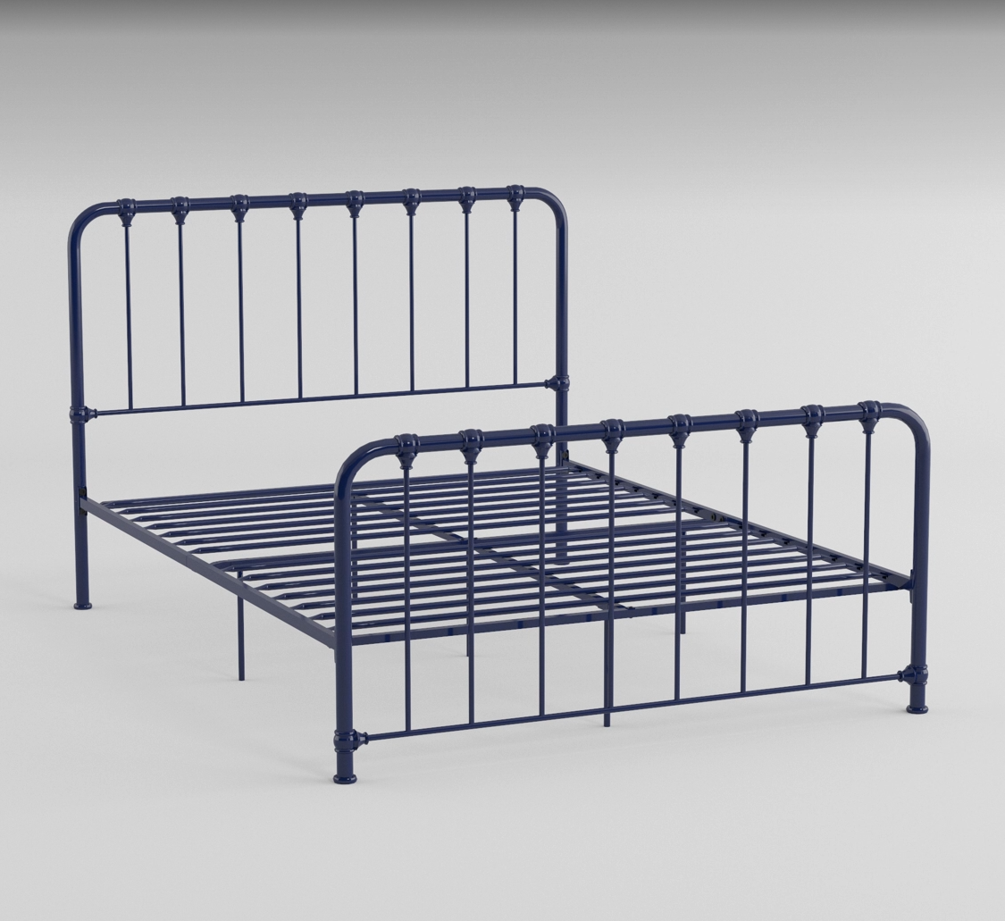 Metal Bed Blue Finish Twin Platform Bed 1pc, Bed in a Box