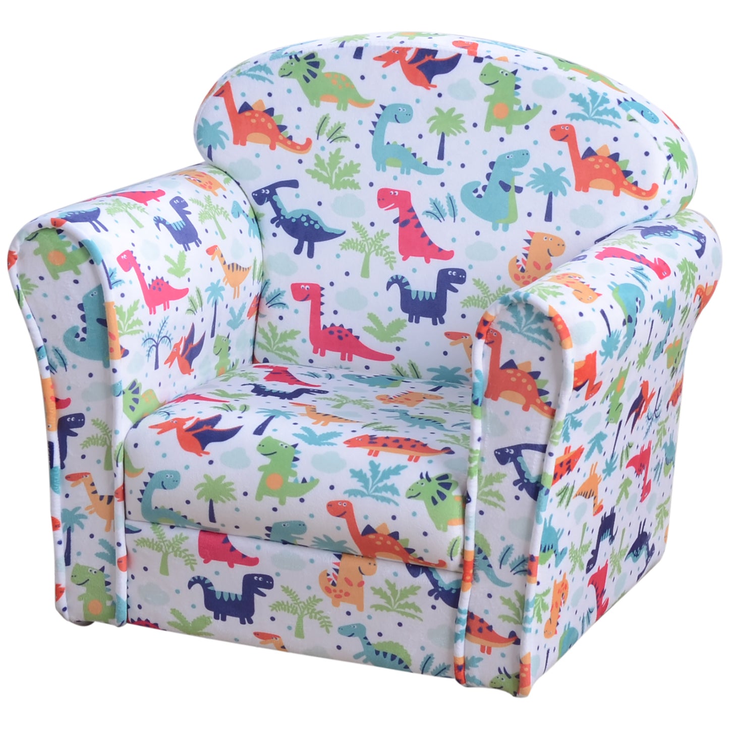 Qaba Kid's Sofa Chair with Dinosaur Design and Thick Padding, Flannel-Covered Toddler Armchair for Bedroom, Playroom