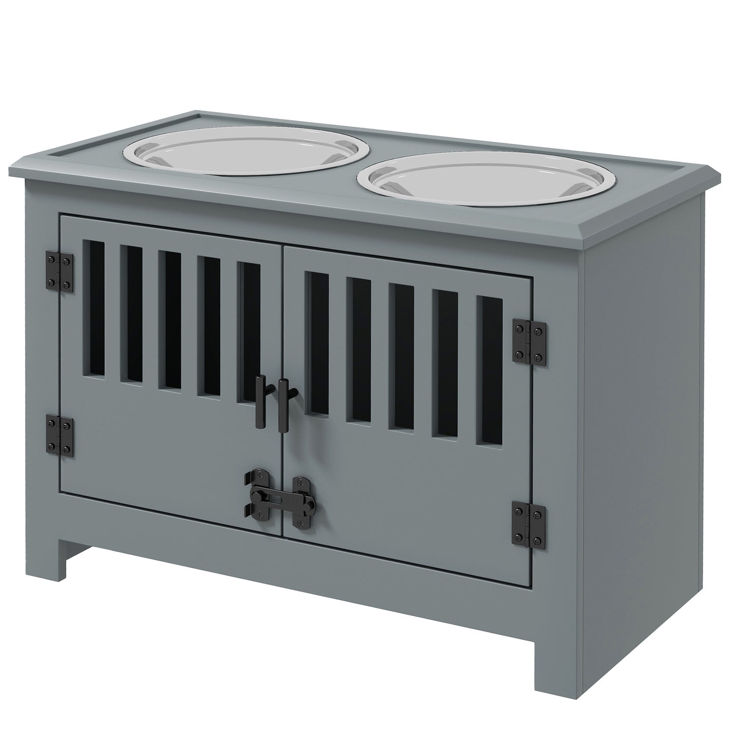 PawHut Large Elevated Dog Bowls with Storage Cabinet Containing Large 37L Capacity, Raised Dog Bowl Stand Pet Food Bowl Dog Feeding Station, Gray