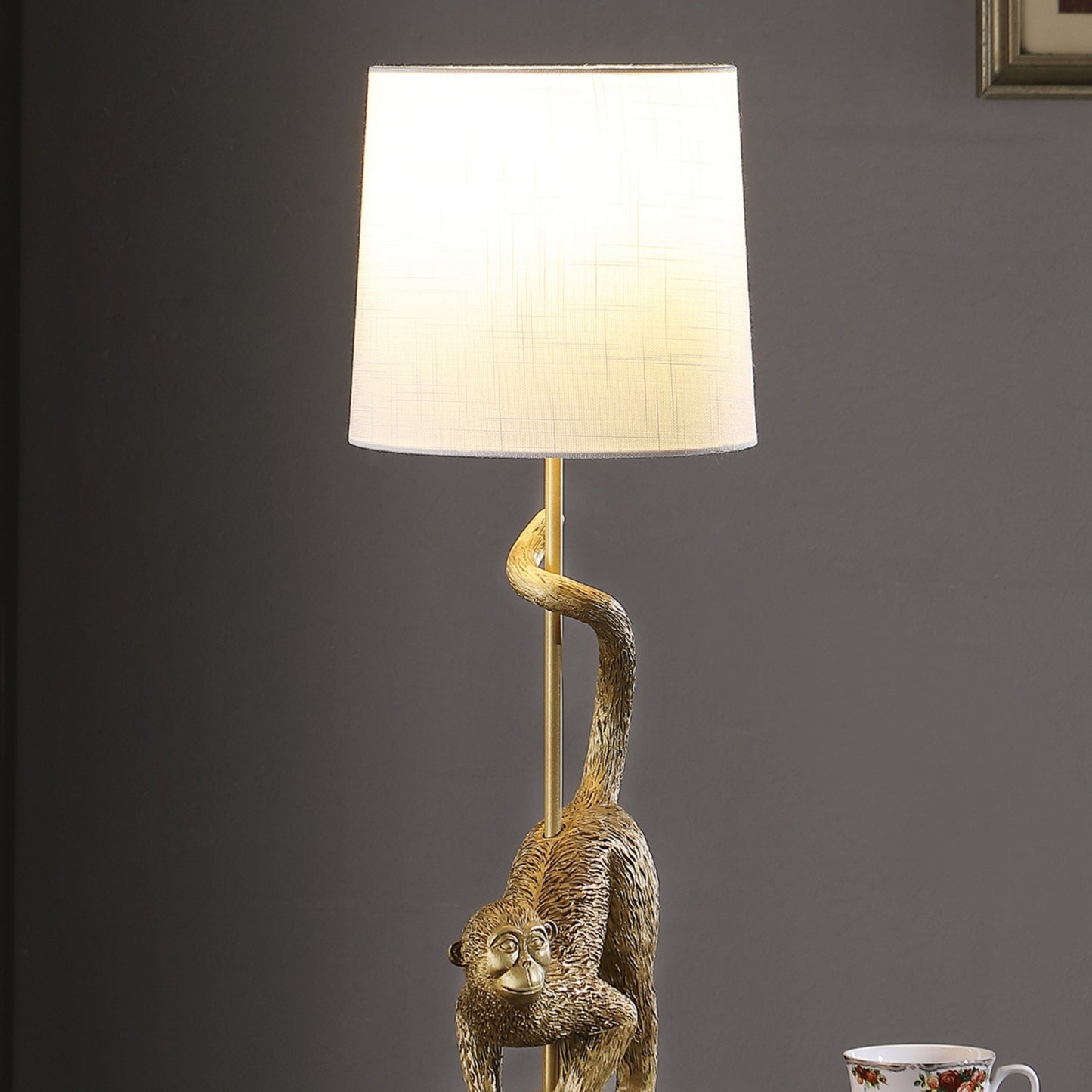 24" In Wildlife Old World Gold Capuchin Monkey Polyresin Table Lamp