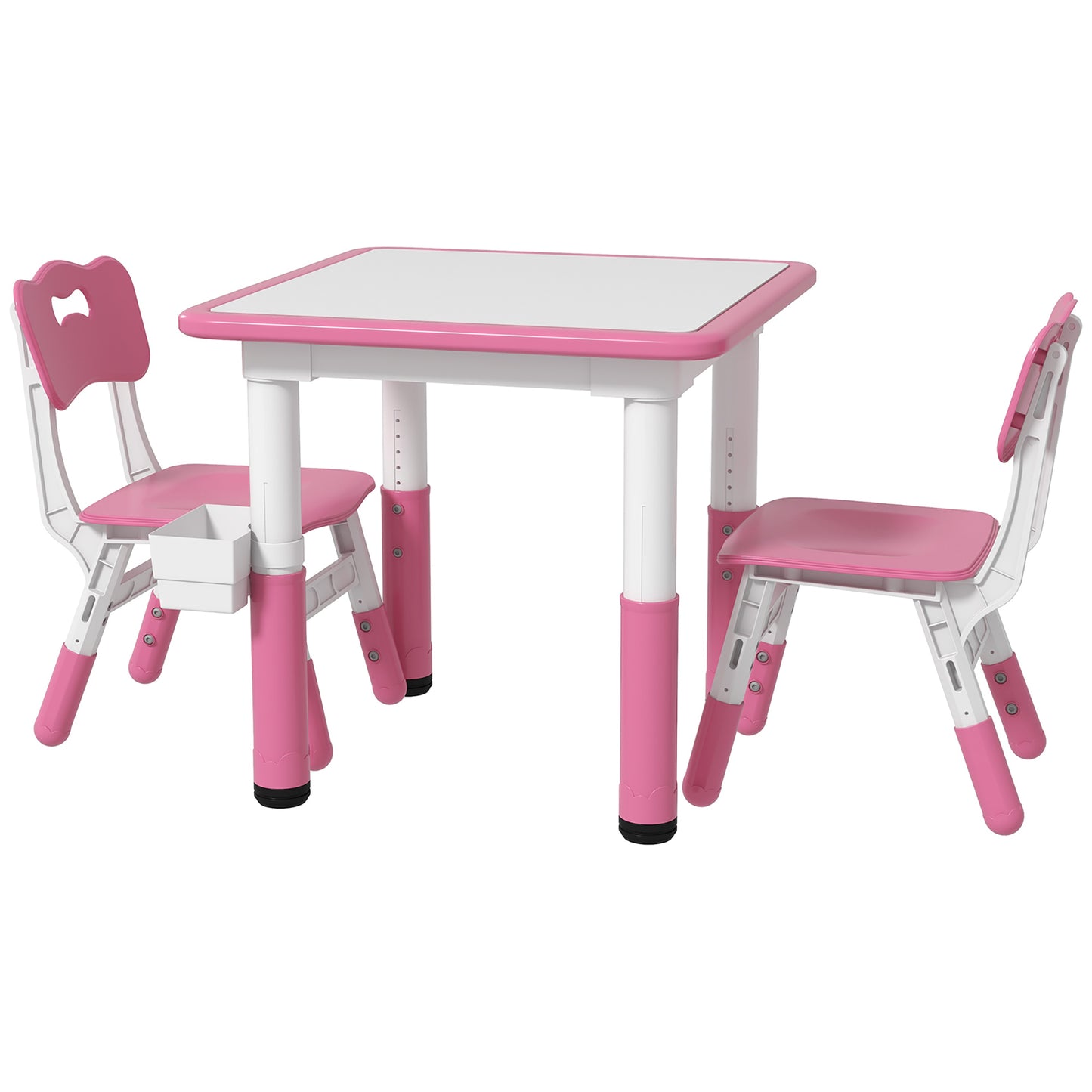 Qaba 3 Piece Kids Table and Chairs, Height Adjustable Toddler Table and Chair Set with Storage, Easy to Wipe Activity Table, 2 Chairs for Daycare Classroom & Ages 18 Months-5 Years, Pink