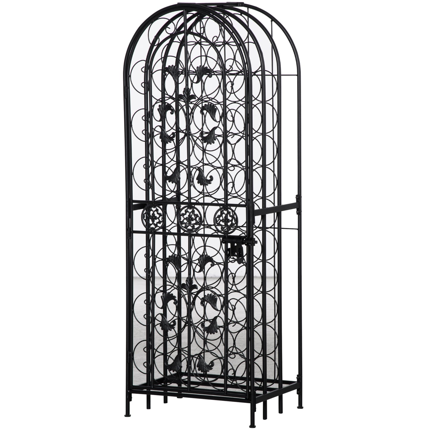 HOMCOM 45 Bottle Wrought Iron Wine Rack Jail with Lock - Black