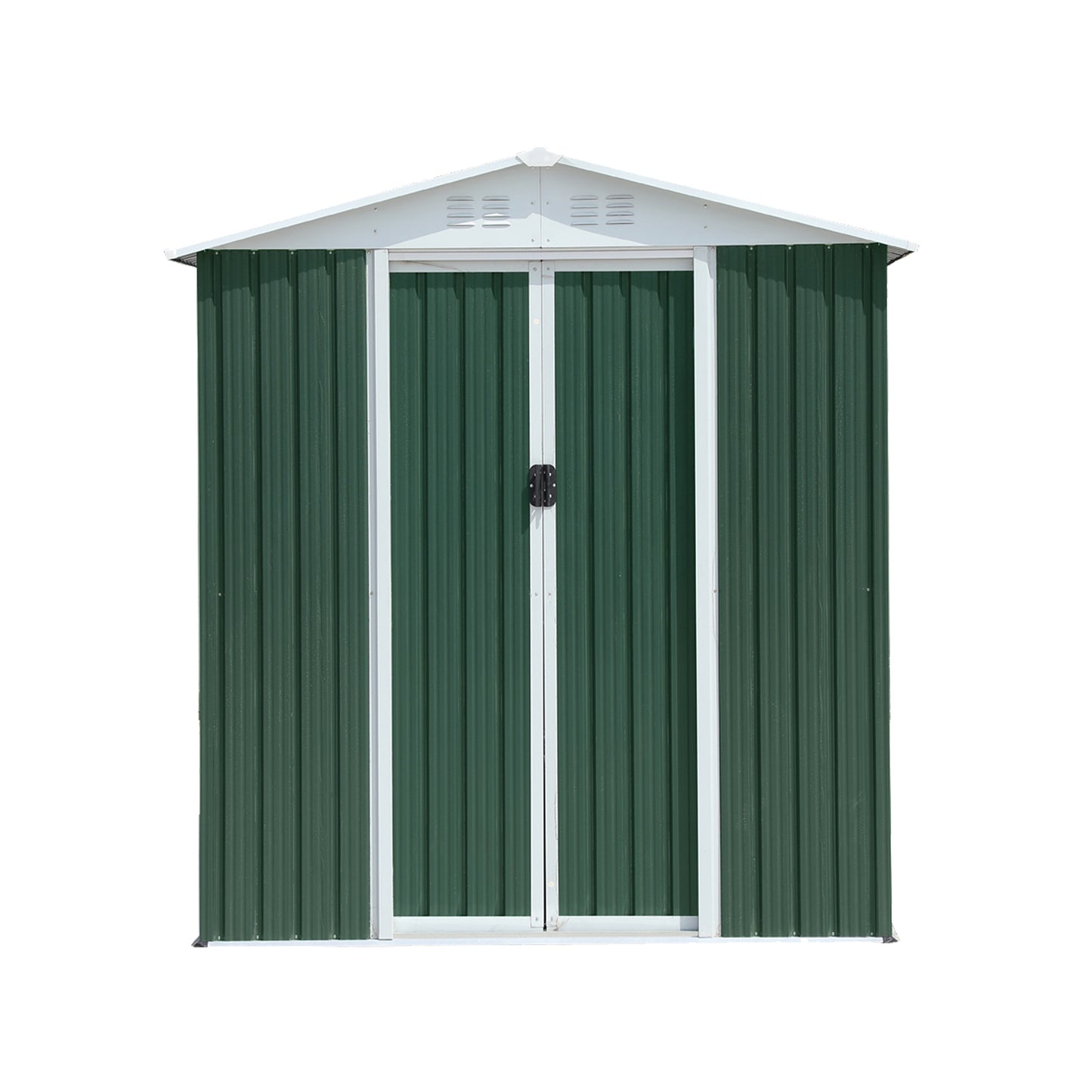 6FTx4FT Apex Roof Green Outdoor Tool Storage House Garden Shed With Aluminum Alloy Frame And Sliding Door