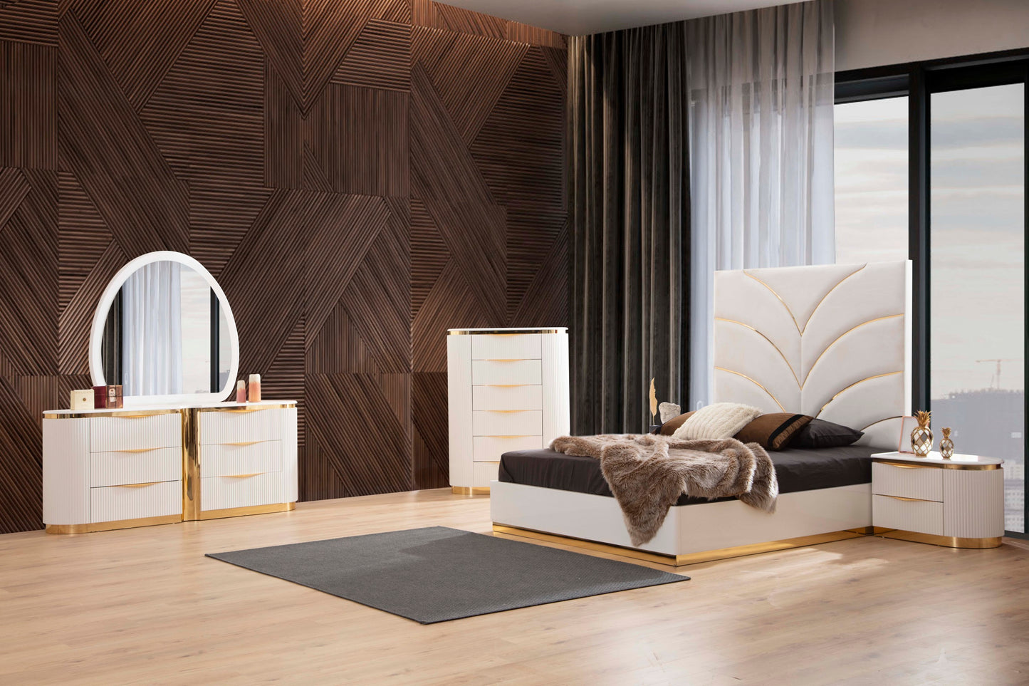 Gold Detailed Left 2-Drawer Nightstand made with Wood in White