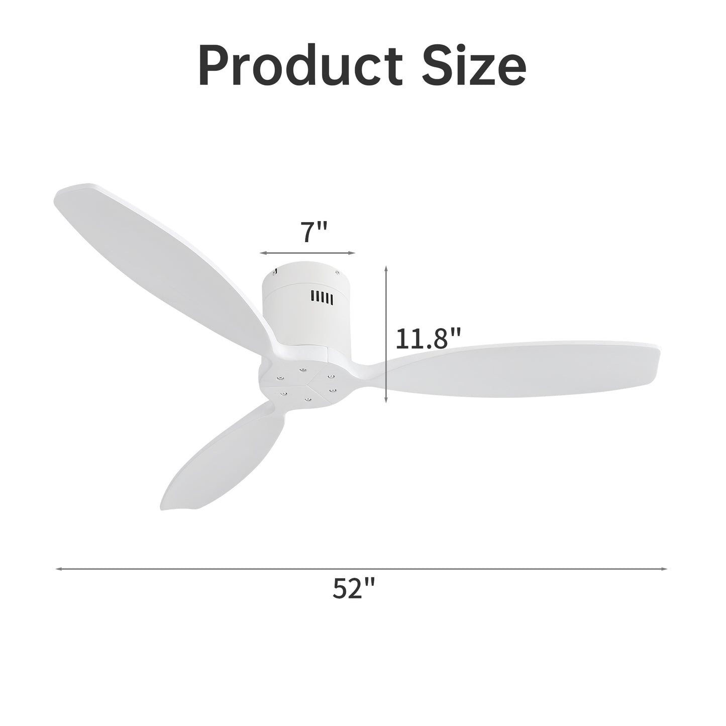 52 Inch Indoor Wooden Ceiling Fan With 3 Solid Wood Blades Remote Control Reversible DC Motor Without Light