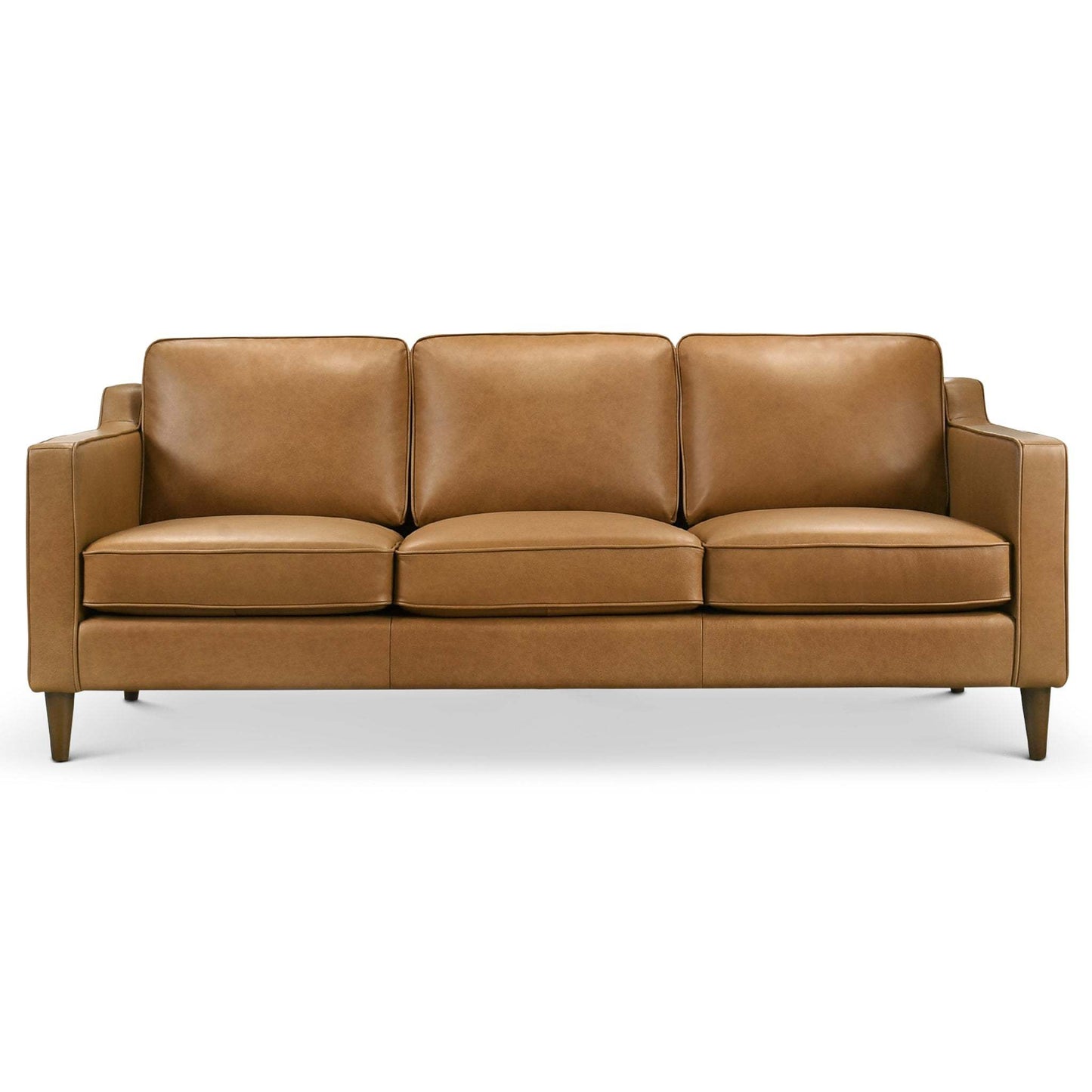 Cooper Mid Century Modern Tan Leather Sofa with Easy Maintenance and Solid Wood Frame