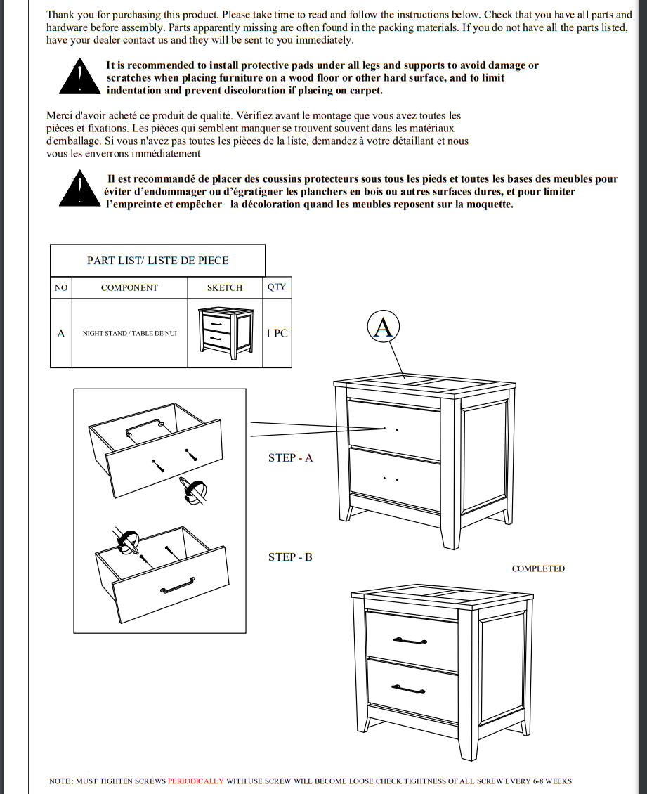 Classic Transitional Design Nightstand Burnished Finish Solid Rubberwood Bedroom Side Table Rustic Look Furniture
