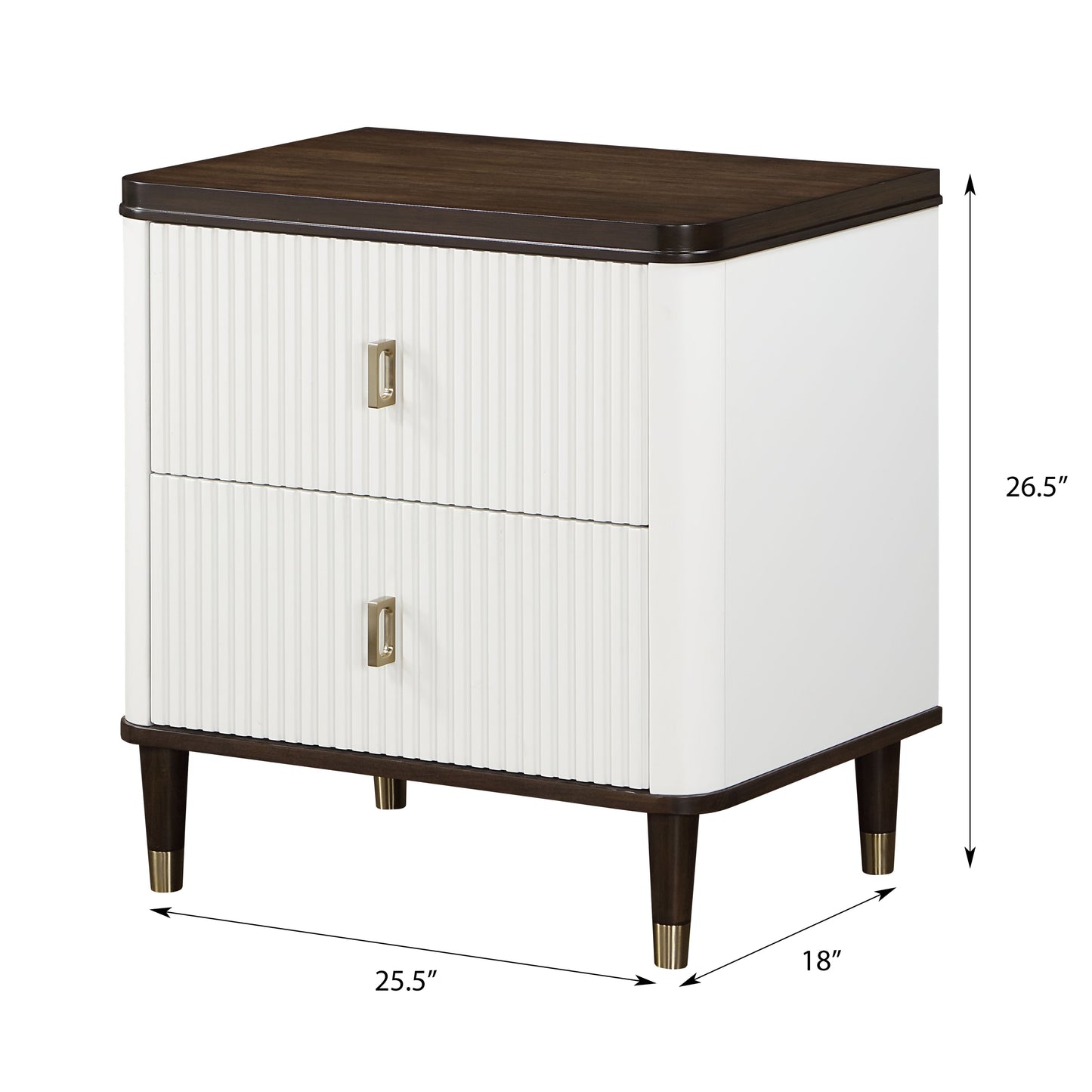 White and Brown 2-Drawer Nightstand with USB Port