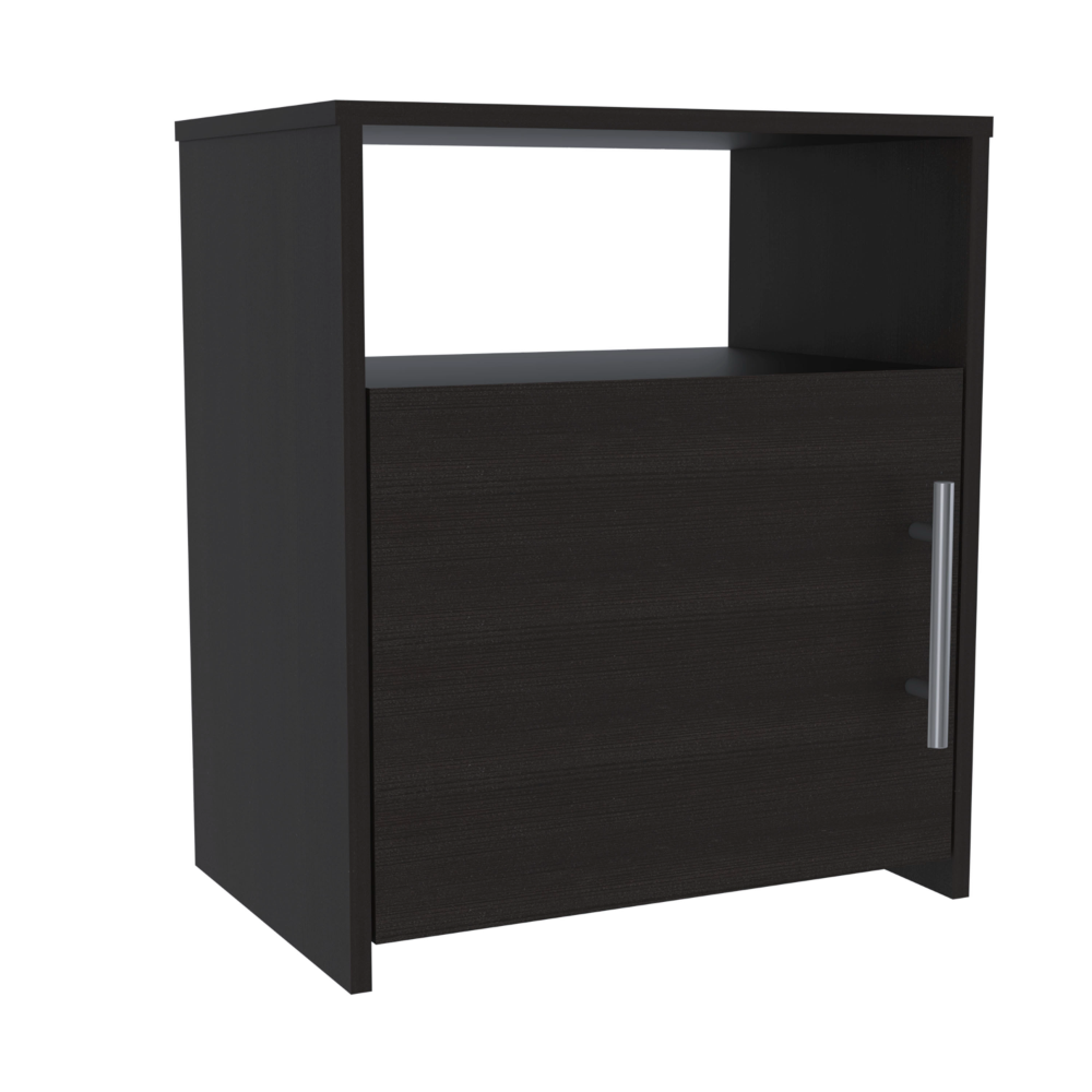 Nordico Nightstand , End Table, Side Table One Shelf, Single Door Cabinet, Metal Handle -Black