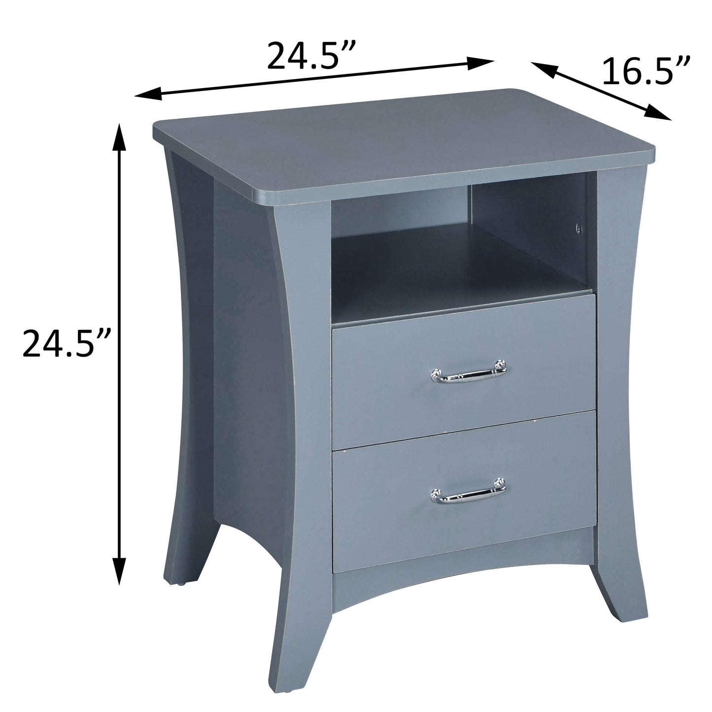 Grey Nightstand with 2 Drawers and Open Shelving