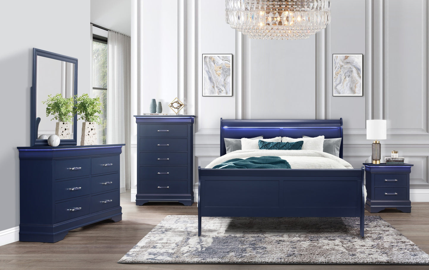 CHARLSTON BLUE NIGHTSTAND WITH LED