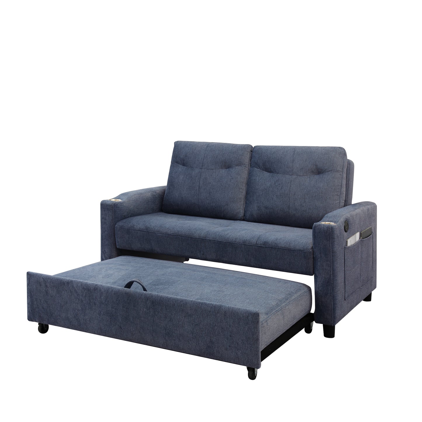 Modern Velvet Loveseat Sofa Couch, Pullout Bed,Small Love Seat Lounge Sofa, Reclining Backrest,Toss Pillows, Pockets,Furniture for Living Room,3 in 1 Convertible Sleeper Sofa Bed