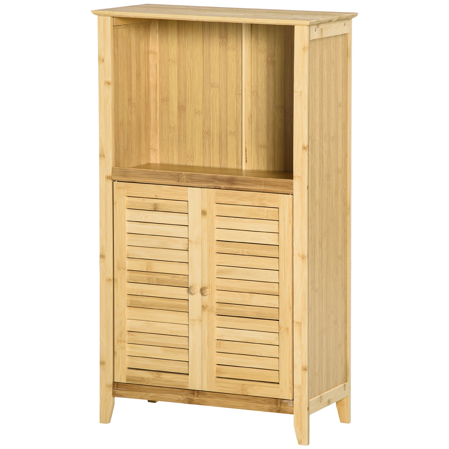 HOMCOM Bamboo Floor Cabinet Bathroom Floor Cabinet Living Room Organizer Tower with Multiple Shelves and Doors, Natural
