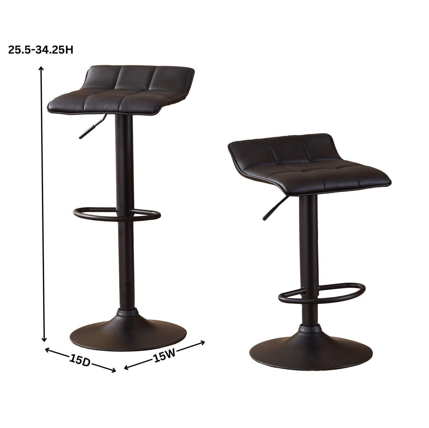 Belham Swivel Black Bonded Leather Adjustable Bar Stool, Set of 2