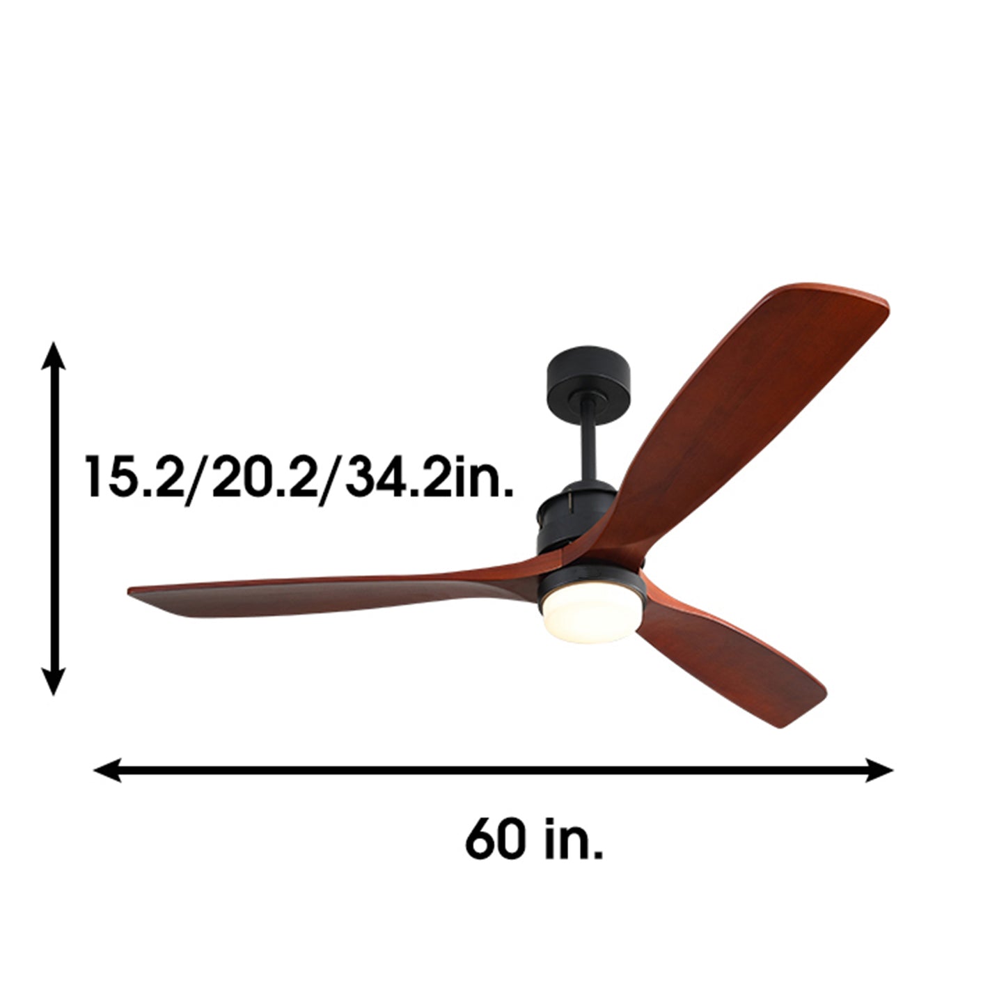 60 inch 3 Solid Wood Blade DC Motor Ceiling Fan Decorate for the Living Room with Light