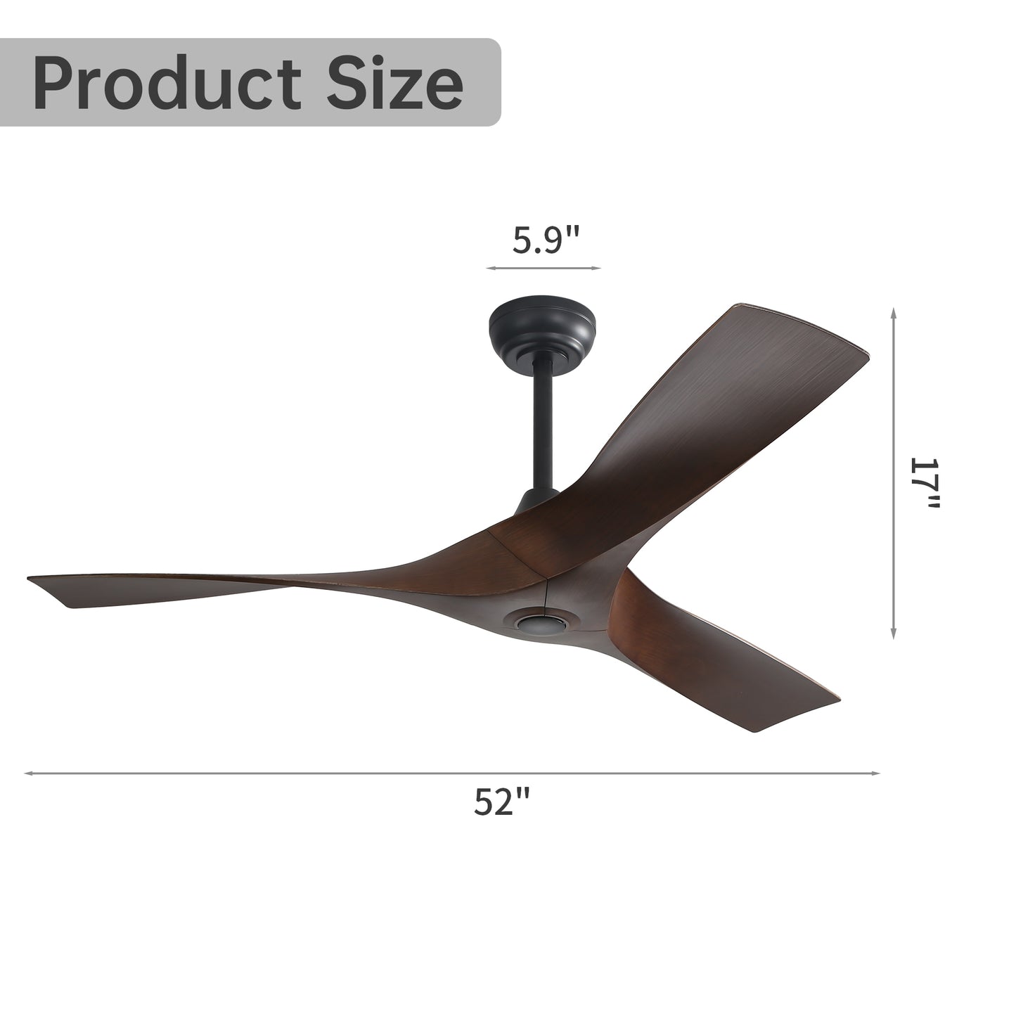 52 Inch Ceiling Fan Without Light, 3 ABS Blades Outdoor Ceiling Fan 6-speed Reversible DC Motor for Living Room, Bedroom