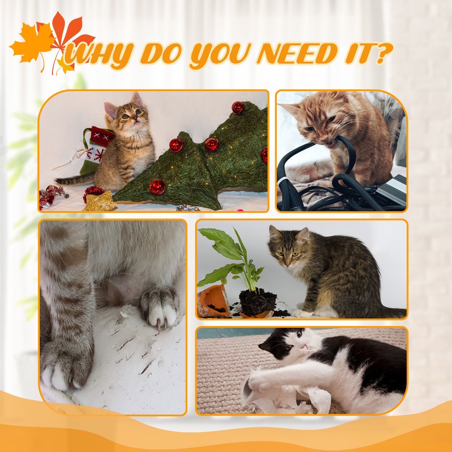 Pawhut Floor to Ceiling Cat Tree, 80" - 95" Adjustable Tall Cat Tower, 3-Level Cat Climbing Towe for Indoor Cats with Sisal Scratching Post, Platforms, Leaves, Orange