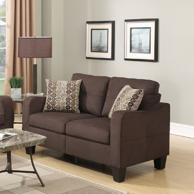 Living Room Furniture 2pc Sofa Set Chocolate Polyfiber Sofa And Loveseat w pillows Cushion Couch