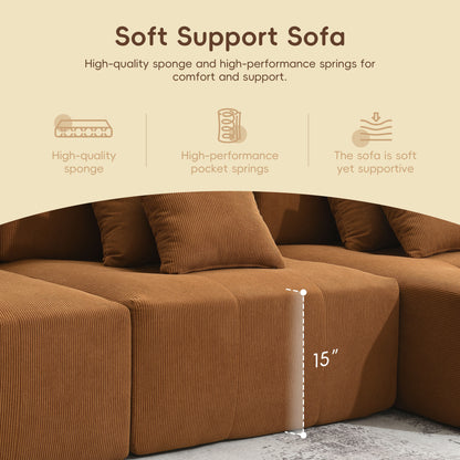 105.5''L Shaped Modular Sectional Sofa,Minimalist Corduroy Floor Couch Set,Convertible Foam-Filled Cloud Compressed Couch for Living Room,3 PC Free Combination,No Assembly Required,3 Colors