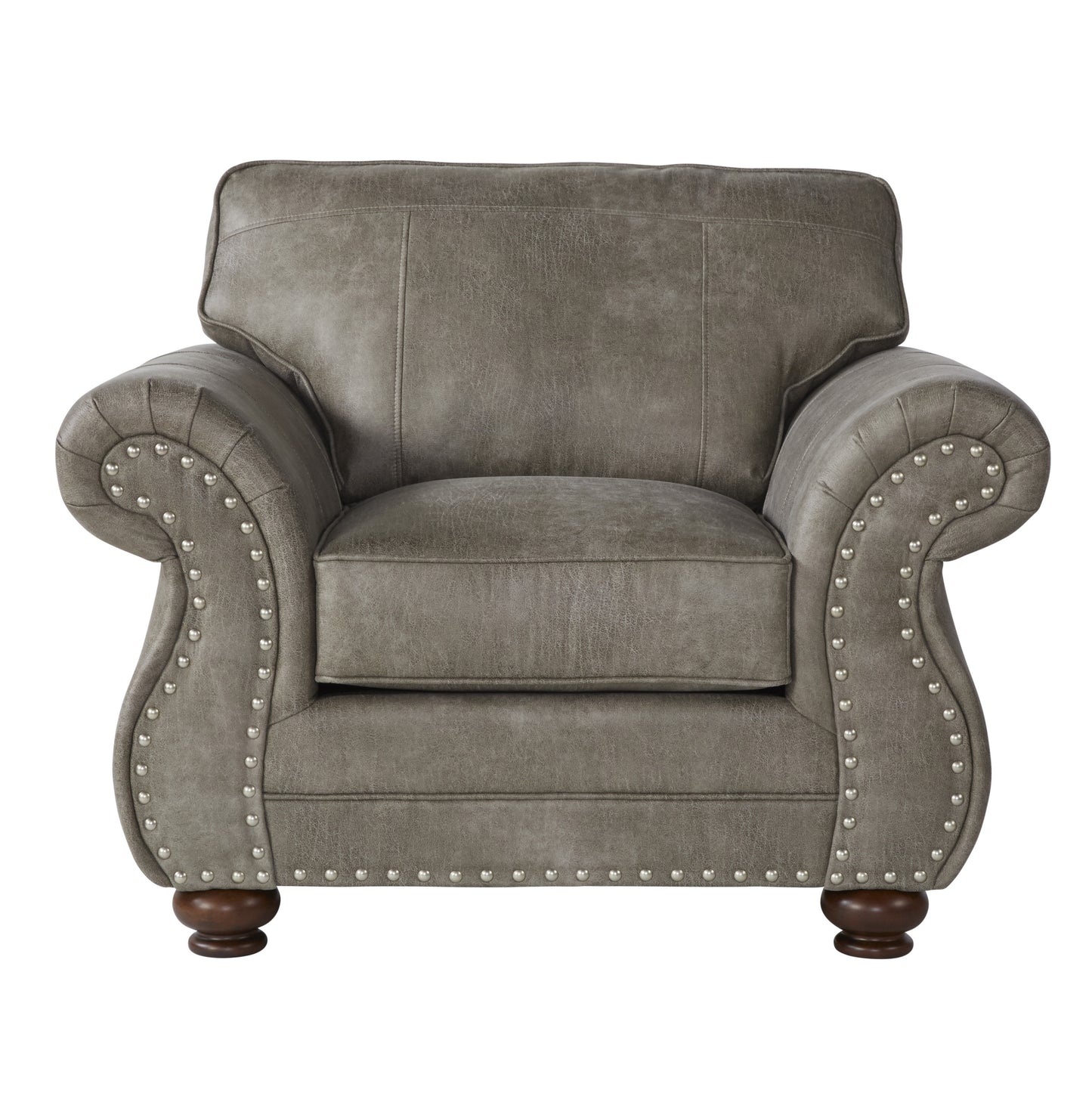 Leinster Faux Leather Upholstered Nailhead Chair and Ottoman