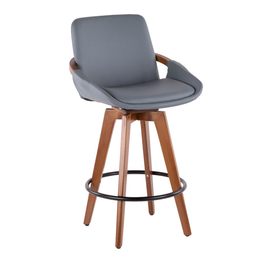 Cosmo Mid-Century Counter Stool in Walnut and Grey Faux Leather by LumiSource
