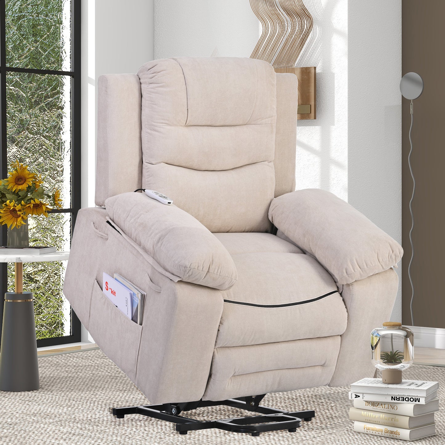 Massage Recliner,Power Lift Chair for Elderly with Adjustable Massage and Heating Function,Recliner Chair with Infinite Position and Side Pocket for Living Room ,Beige