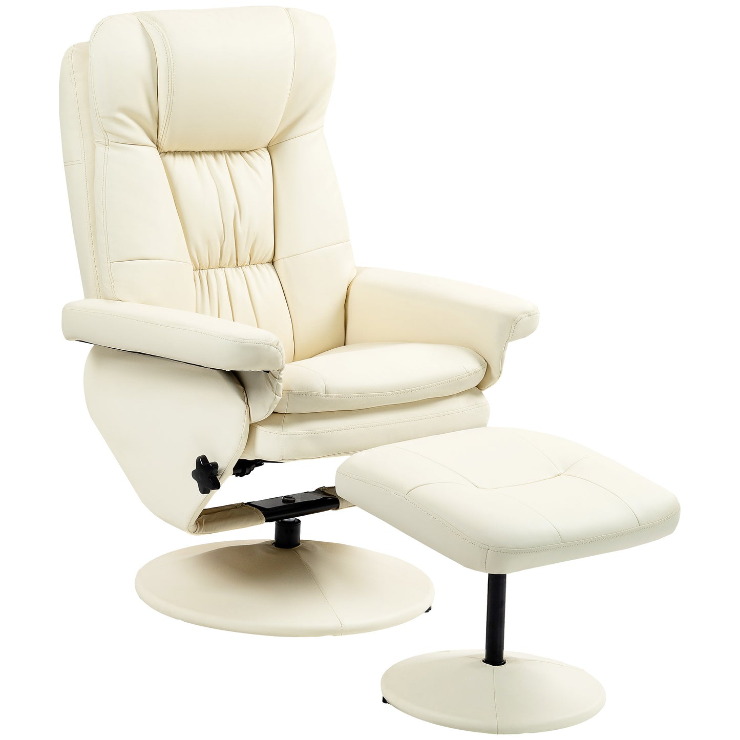 HOMCOM Swivel Recliner with Ottoman, PU Leather Reclining Chair with Ottoman, Upholstered Recliner and Footrest with Wrapped Base for Living Room, Bedroom and Home Office, Cream White