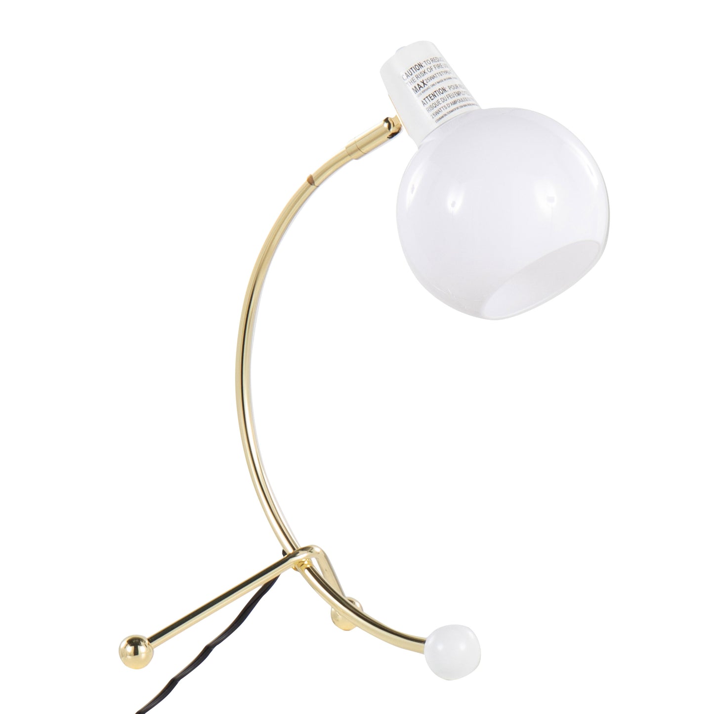 Eileen Contemporary Task Lamp in Gold Metal and White Plastic Shade by LumiSource