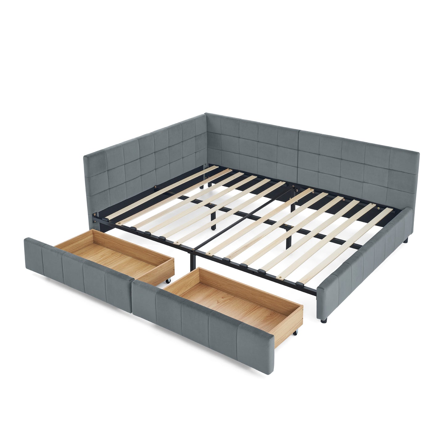 Full Size Storage Upholstered Tufted Bed Frame, Sofa Bed Frame with Comfortable Backrest and Armrests, Full Size Bed for Bedroom, Living Room,Velvet, GREY(80.5''*59''*29.5'')