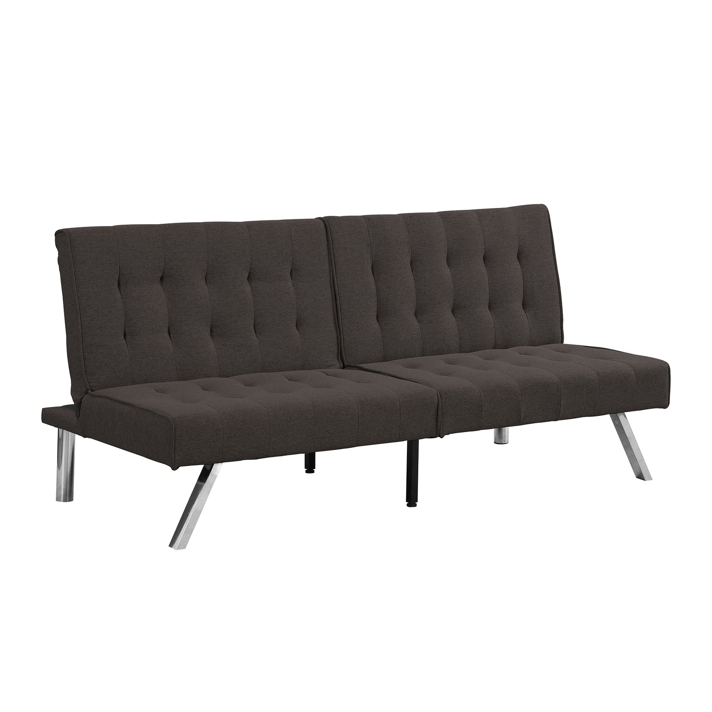 Espresso Faux Linen Wood Frame Futon Sofa Bed with Stainless Legs