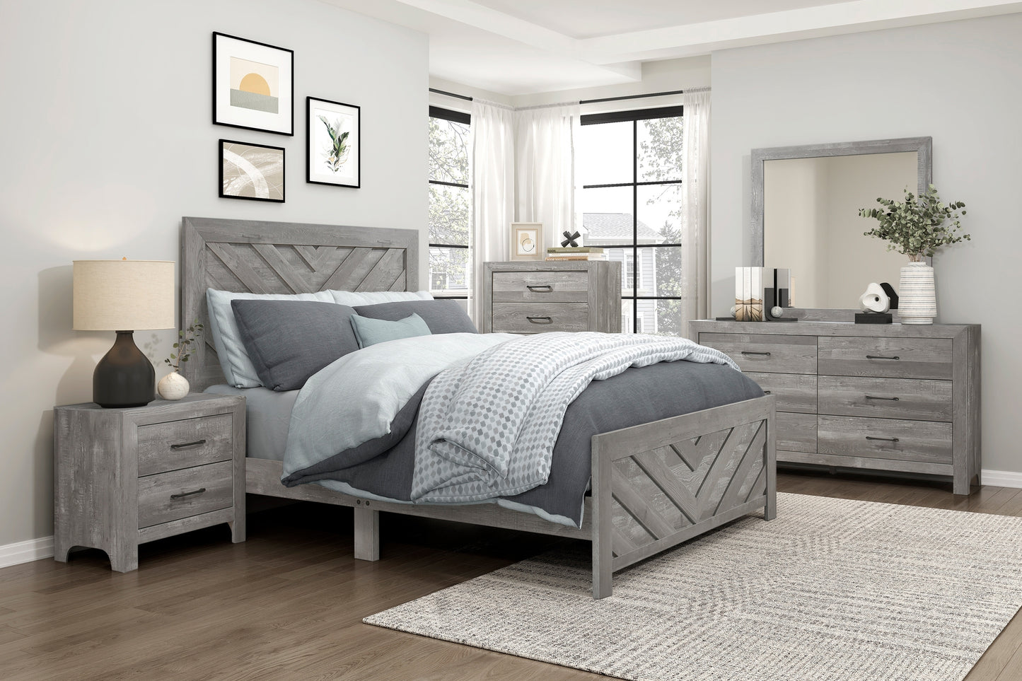 Contemporary Rustic Gray Finish Queen Size Panel Bed Wooden Bedroom Furniture 1pc, Bed in a Box