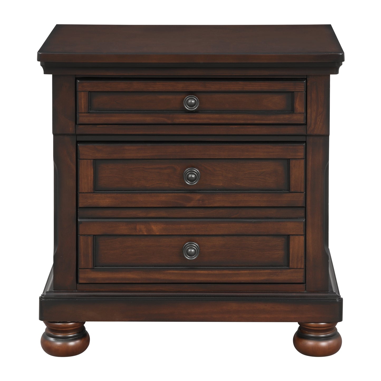 Classic Transitional Nightstand Brown Cherry Finish Birch Veneer Hidden Drawer Bun Feet Bedroom Furniture