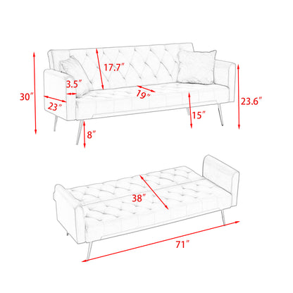 71 inch convertible love seat sofa, American retro pink velvet, suitable for small living room, bedroom, office